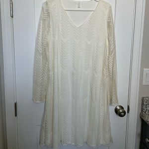 PinkBlush Ivory Chevron Mesh Overlay Maternity Dress